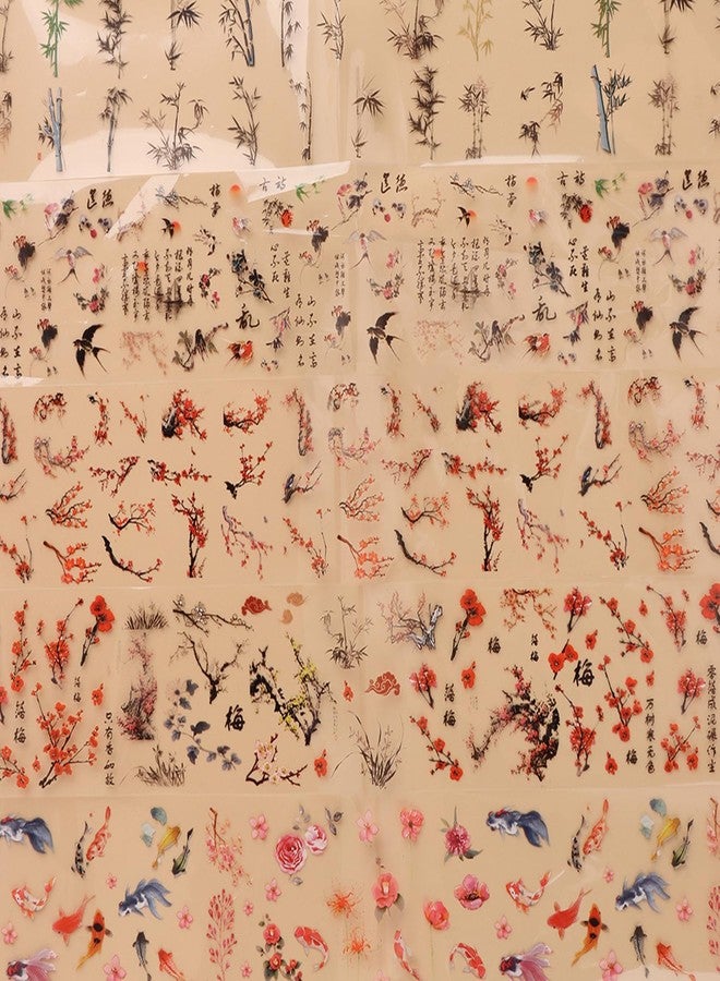 JERCLITY 10 Rolls Chinese Style Nail Foil Transfer Sticker Plum Orchid Bamboo Ink Painting Pattern Nail Art Decals Transfer Stickers Wraps - Image 2